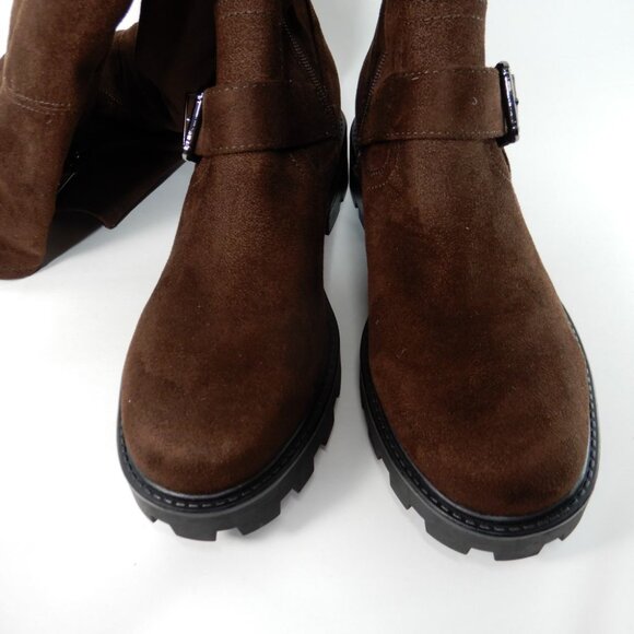 Marc Fisher Ganven Lug Sole Over The Knee OTK Moto Boots Size 9 Dark Brown NEW - Picture 11 of 13
